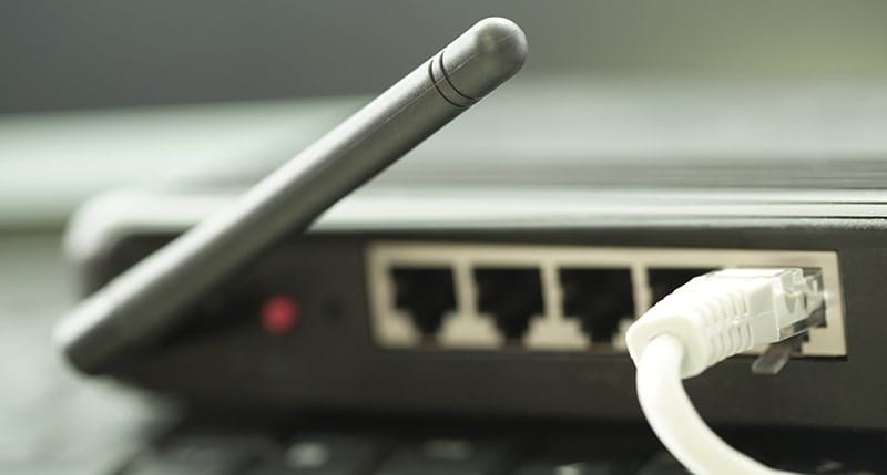 Close up view of a wifi router and antenna