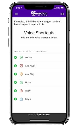 Screenshot of how to set up Siri Voice Shortcuts in the Guardian Protection app.