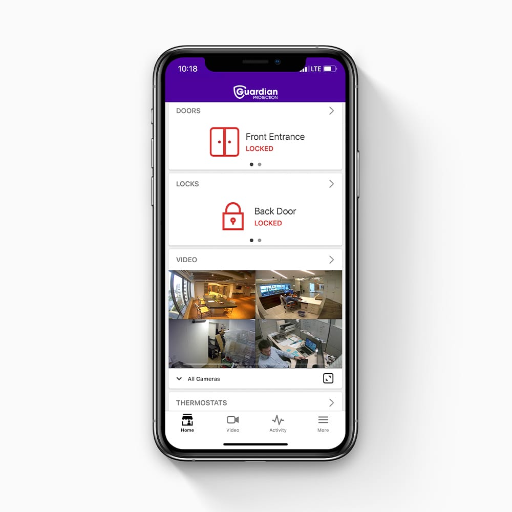 iPhone opened to Guardian App to show Small Business Security view