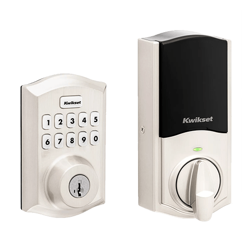 Front and back of the Guardian Protection smart door lock.