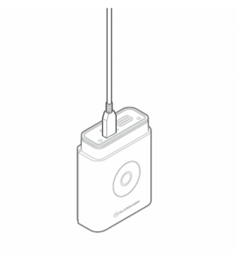 Instructional drawing showing where to plug in a wireless USB cord to a wireless video doorbell. 