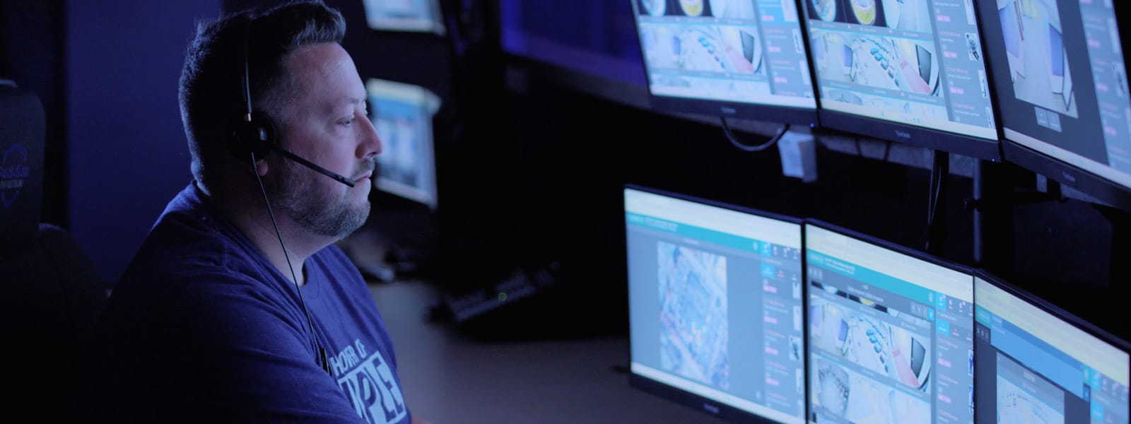 Guardian Protection Operator viewing proactive video surveillance from monitoring center
