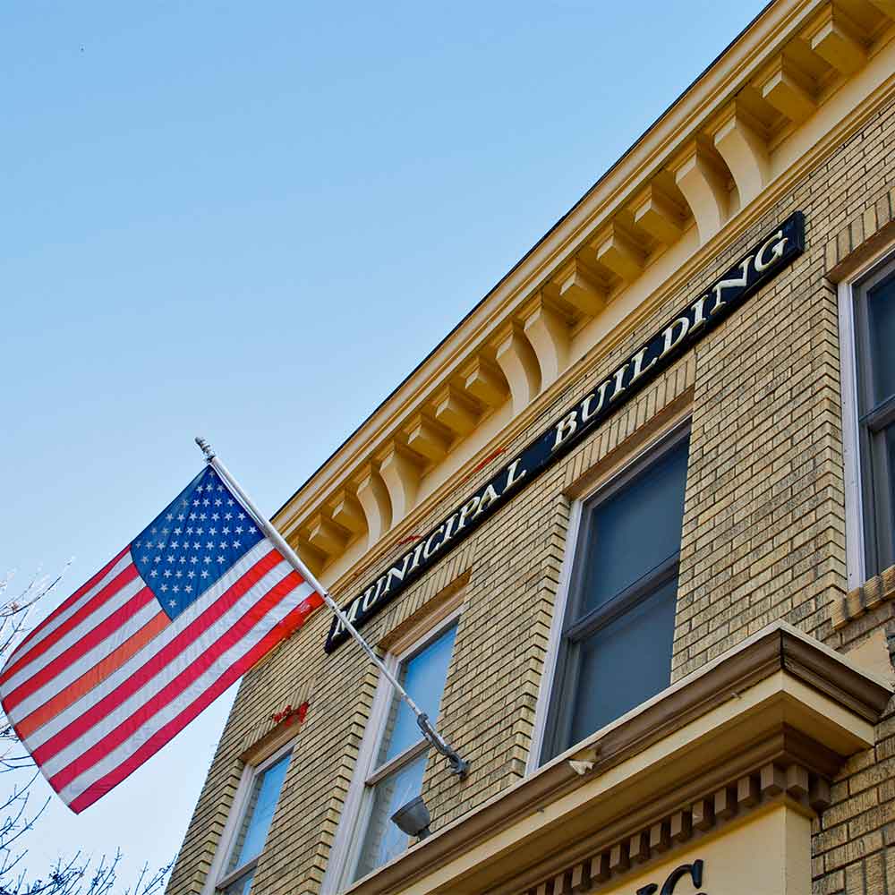 Local building with American Flag